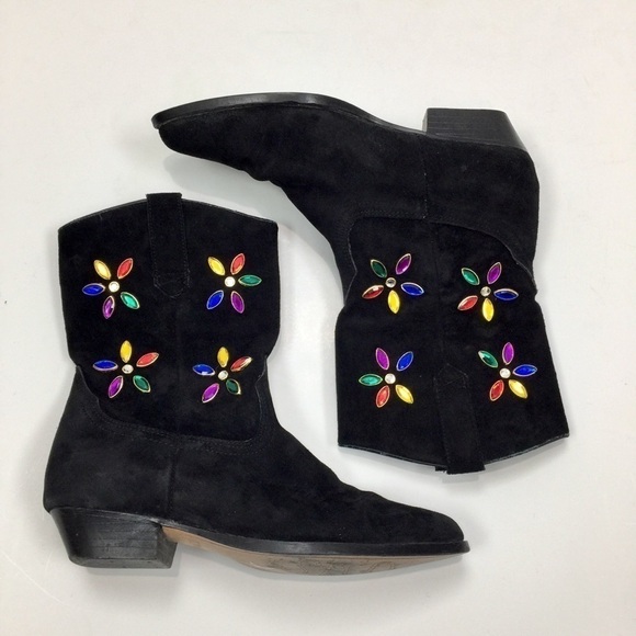 Vintage Other - Vintage 90’s Suede Leather Jeweled Western Boots